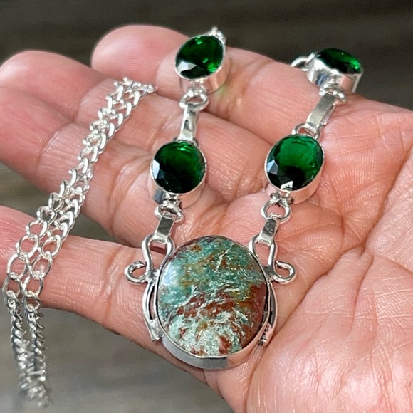 Chrysocolla Pendant Necklace 16”-17” - Picture 1 of 14